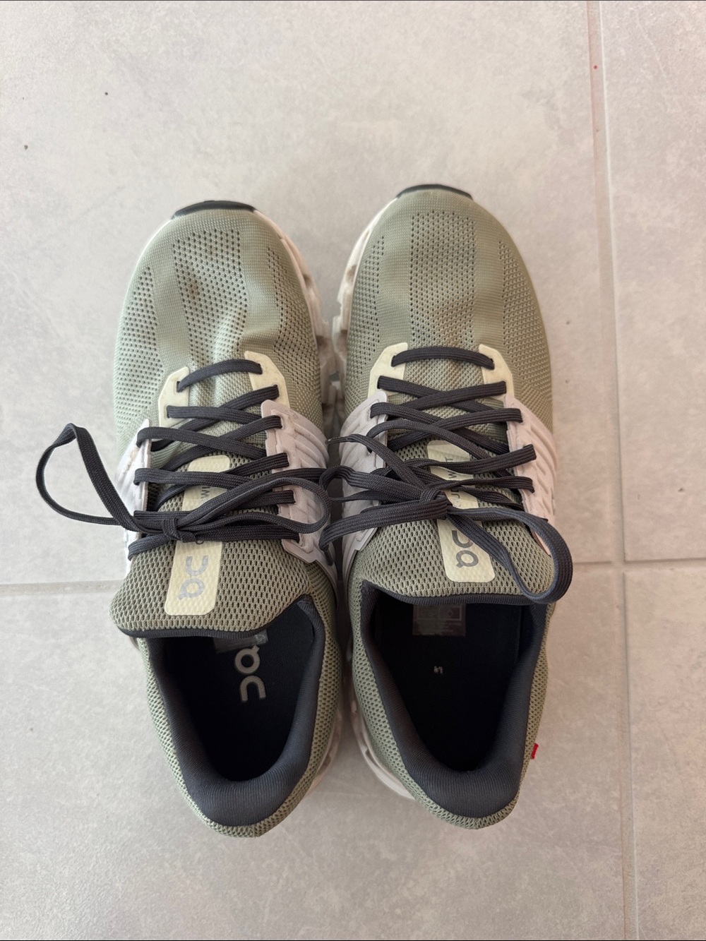 On Running Olive Green and White Cloudace Performance Sneakers
